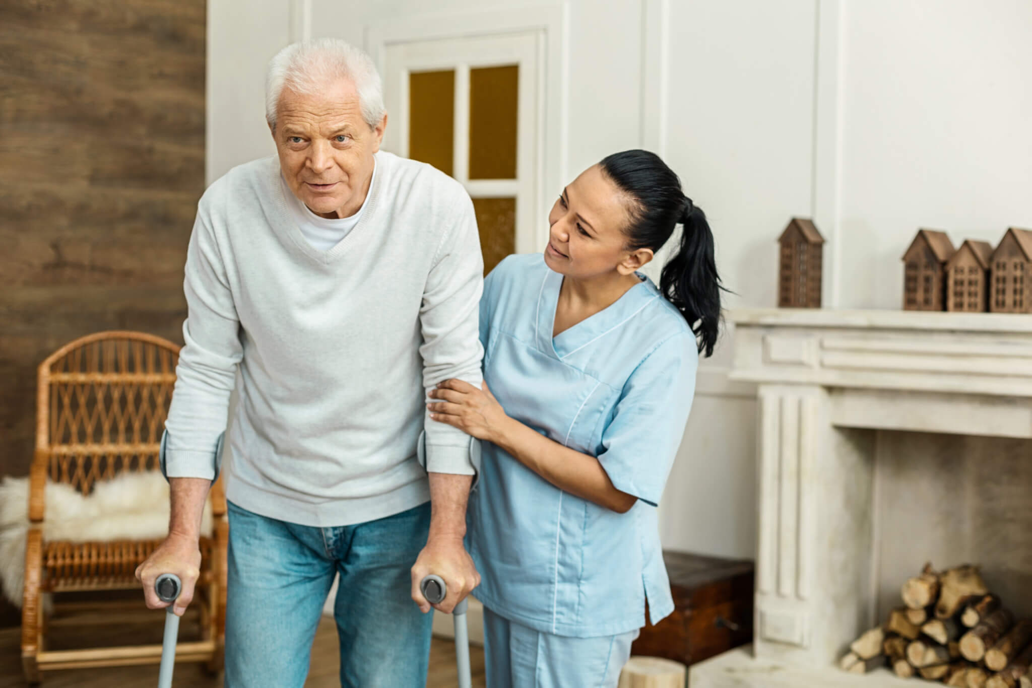 Cheerful,Friendly,Caregiver,Doing,Her,Job